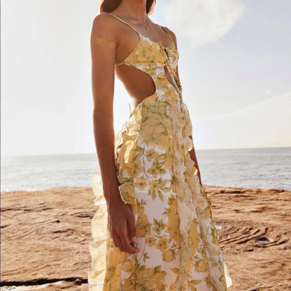 Peppermayo Exclusive - Sunset Kisses Ruffle Maxi Dress - Daffodil